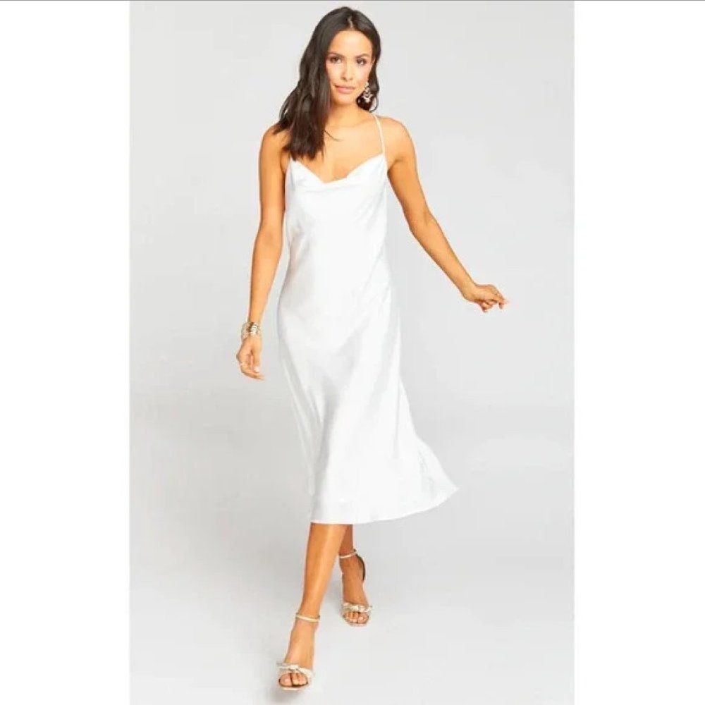 Show Me Your MuMu Verona Cowl Dress Medium Ivory Luxe Satin White NWT